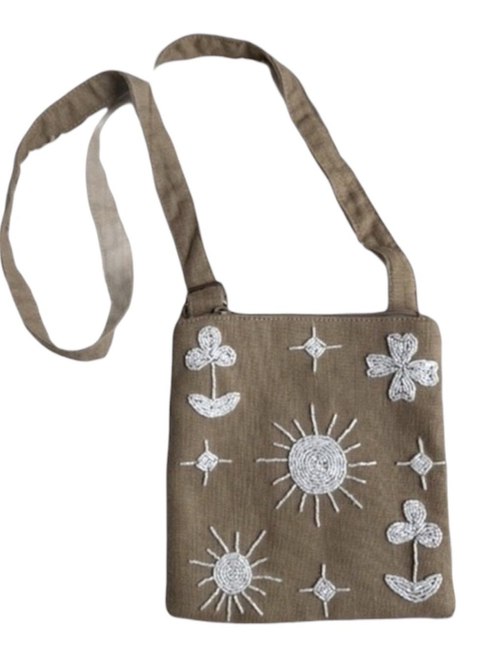 Beaded Fabric Shoulder Bag Crossbody Bag Flowers Sun Nature Boho Chic